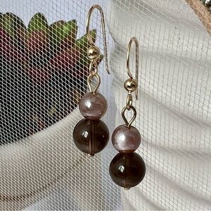 ARTISAN Moonstone & Smokey Topaz Beaded Gold Earrings